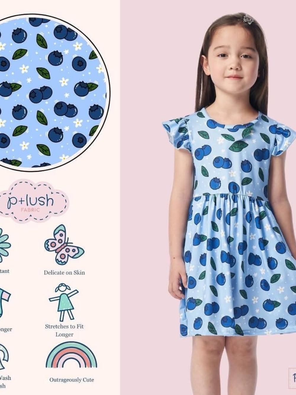 Pete+Lucy "BLUEBERRY BUSHEL" Flutter-Sleeve Dress P+L=PLUSH CLOUD SFT FAB NWT